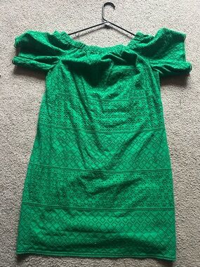 Ralph Lauren Green Off-Shoulder Eyelet Mini Dress